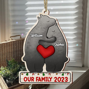 Christmas Bear Family, Custom Name - Personalized Custom Shaped Wooden Ornament - Gift For Family, Christmas Gift