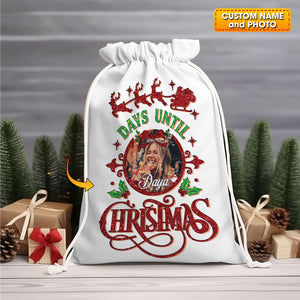 Days Until Christmas Custom Photo And Name, Personalized String Bag, Christmas Gift