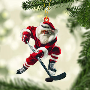 Hockey Santa Pose Christmas Ornament, Personalized Ornament