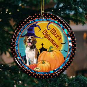 Halloween Seasons - Nightmare - Custom Photo And Name - Personalized Ceramic Ornament - Gift For Pet Lover