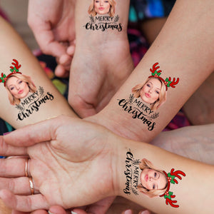 Merry Christmas, Custom Photo And Hat Temporary Tattoo, Personalized Tattoo, Fake Tattoo