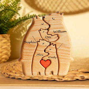 Personalized Bear Family Puzzle Wooden - Wooden Pet Carvings, Gift For Family, Gift For Couple