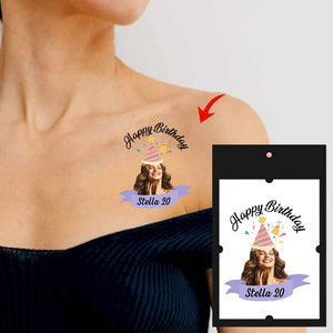 Wish Birthday, Custom Photo And Text Temporary Tattoo, Personalized Tattoo, Fake Tattoo