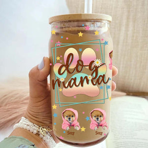 Dog Mama - Custom Photo And Name - Personalized Glass Bottle, Frosted Bottle - Gift For Dog Lovers