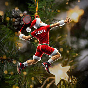 Santa Badminton Christmas Ornament, Personalized Ornament