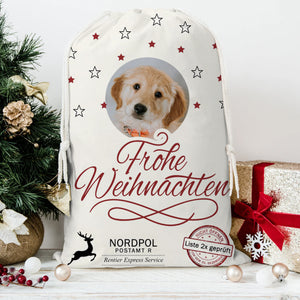 Frohe Weihnachten Custom Photo, Personalized String Bag, Christmas Gift