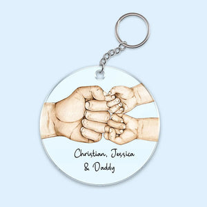 Dad And Kid Punch Hand, Custom Skin Color And Text - Personalized Acrylic Keychain