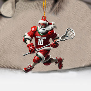 Santa Lacrosse Christmas Ornament, Personalized Ornament