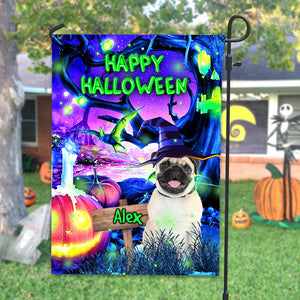 Happy Halloween - Personalized Pet Photo & Name Flag - Gift For Pet Lovers