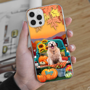 Autumn Dog On Car - Cutie Puppy - Custom Photo And Name - Personalized Phone Case, Gift For Pet Lover