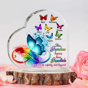 This Grandma Loves Her Grandkids To Infinity And Beyond - Custom Name - Personalized Heart Shaped Acrylic Plaque - Family Gift