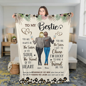 To My Bestie, Thank For Standing By My Side - Custom Appearances And Names - Personalized Fleece Blanket, Gift For Her