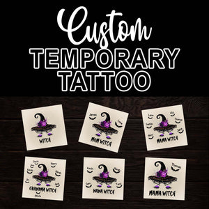 Witch Hat, Custom Texts Temporary Tattoo, Personalized Tattoo, Fake Tattoo