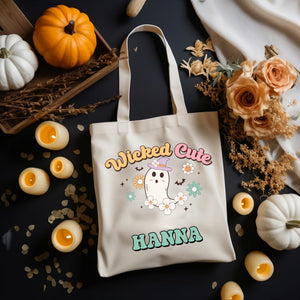 Thick Thighs Spooky Vibes - Halloween Season - Custom Name - Personalized Tote Bag, Halloween Gift