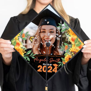 Class Of 2024, Colorful Flowers Custom Texts Grad Cap Topper - Personalized Customized Graduation Cap, Graduation Gift