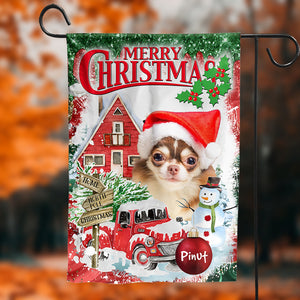 Merry Christmas - Personalized Pet Photo & Name Flag - Gift For Pet Lovers, Christmas Gift