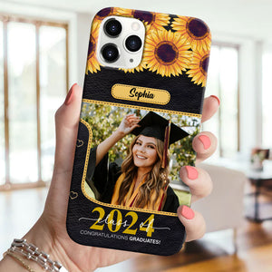 Congratulation Graduated, Sunflowers Custom Photo And Name Graduation Phone Case - Personalized Phone Case, Graduation Gift