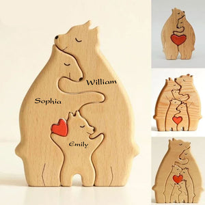 Personalized Bear Family Puzzle Wooden - Wooden Pet Carvings, Gift For Family, Gift For Couple