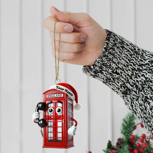 Red Telephone Box Christmas Ornament, Personalized Ornament