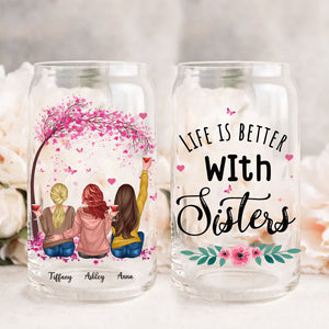 Personalized Best Friend, Life Is Better With Sisters Glass Bottle, Frosted Bottle