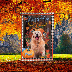 Personalized Welcome Garden Flag, Happy Fall Y'all Thankgivings Jesus with Custom Name