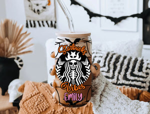 Halloween Starbucks Vibes Personalized Glass Bottle, Frosted Bottle, Gift For Halloween