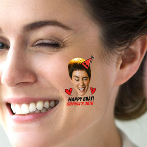 Hearts Birthday, Custom Face Photo And Texts Temporary Tattoo, Personalized Tattoo, Fake Tattoo