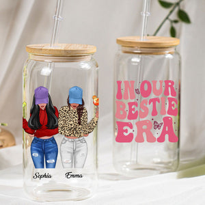 In Our Bestie Era - Personalized Glass Bottle, Frosted Bottle, Gift For Girl Friendship