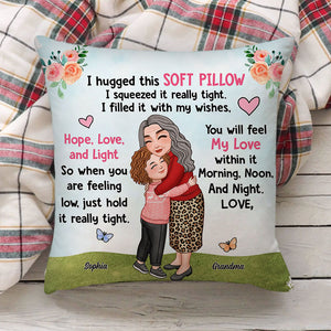 I Hugged This Soft Pillow, Grandma Hugging Kid, Custom Appearances And Names - Personalized Pillow, Gift For Family