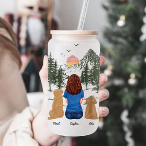 A Girl And Her Dogs - A Bond That Can Not Be Broken - Personalized Woman And Cute Puppy Glass Bottle, Frosted Bottle, Gift For Pet Lover