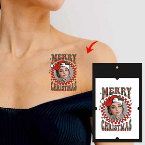 Merry Christmas Circle, Custom Photo And Text Temporary Tattoo, Personalized Tattoo, Fake Tattoo