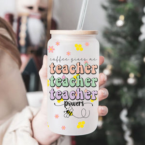 Personalized Teacher, Custom Name Glass Bottle, Frosted Bottle. Gift for Teachers