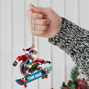 Skateboarding Santa Christmas Ornament, Personalized Ornament