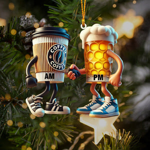 Beer And Coffee Couple Christmas Ornament, Personalized Ornament