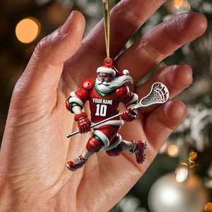 Santa Lacrosse Christmas Ornament, Personalized Ornament