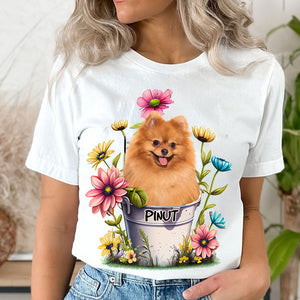 Pet With Flowers- Custom Pet Photo And Pet Name - Personalized T-Shirt - Gift For Pet Lovers