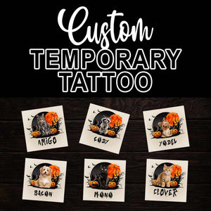 Halloween Pet Lover, Custom Face Photo And Texts Temporary Tattoo, Personalized Tattoo, Fake Tattoo