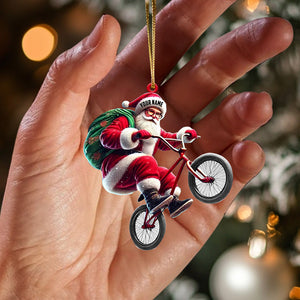 Santa Rides A Bike Christmas Ornament, Personalized Ornament