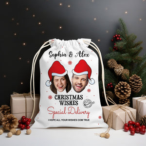 Christmas Gift Custom Photo And Names, Personalized String Bag, Christmas Gift