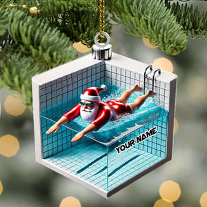 Swimming Santa Christmas Ornament, Personalized Ornament