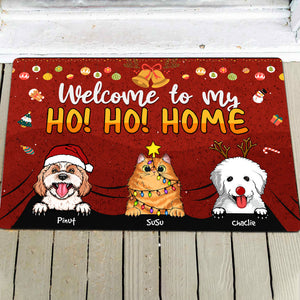 Welcome To My Ho Ho Home  - Custom Pets And Names - Personalized Doormat - Pet Lover Gift, Christmas Decor