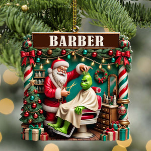 Custom Barber Santa Ornament, Personalized Ornament