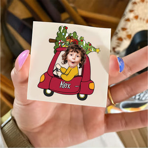 Merry Christmas Kid Riding Car, Custom Photo And Text Temporary Tattoo, Personalized Tattoo, Fake Tattoo