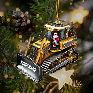 Santa Rides Snowplow Christmas Ornament, Personalized Ornament