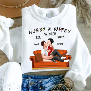 Hubby & Wifey Winter - Custom Appearance And Names - Personalized Sweatshirt - Gift For Him, Gift For Her