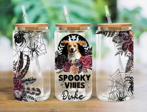 Halloween Dog Smooky Vibes Personalized Glass Bottle, Frosted Bottle, Gift For Halloween, Gift For Pet Lover