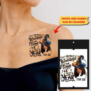 It's The Most Wonderful Time, Custom Face Photo And Texts Temporary Tattoo, Personalized Tattoo, Fake Tattoo