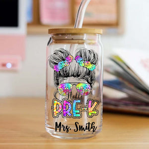 Personalized Pre-K Teacher - Custom Name Glass Bottle, Frosted Bottle - Gift for Teachers - Back To School