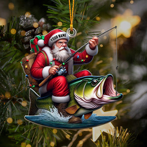 Fishing Santa Christmas Ornament, Personalized Ornament