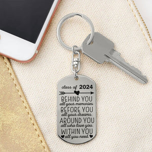 Class Of 2024 Behind You, Personalized Photo And Text Metal Keychain, Graduation Gift